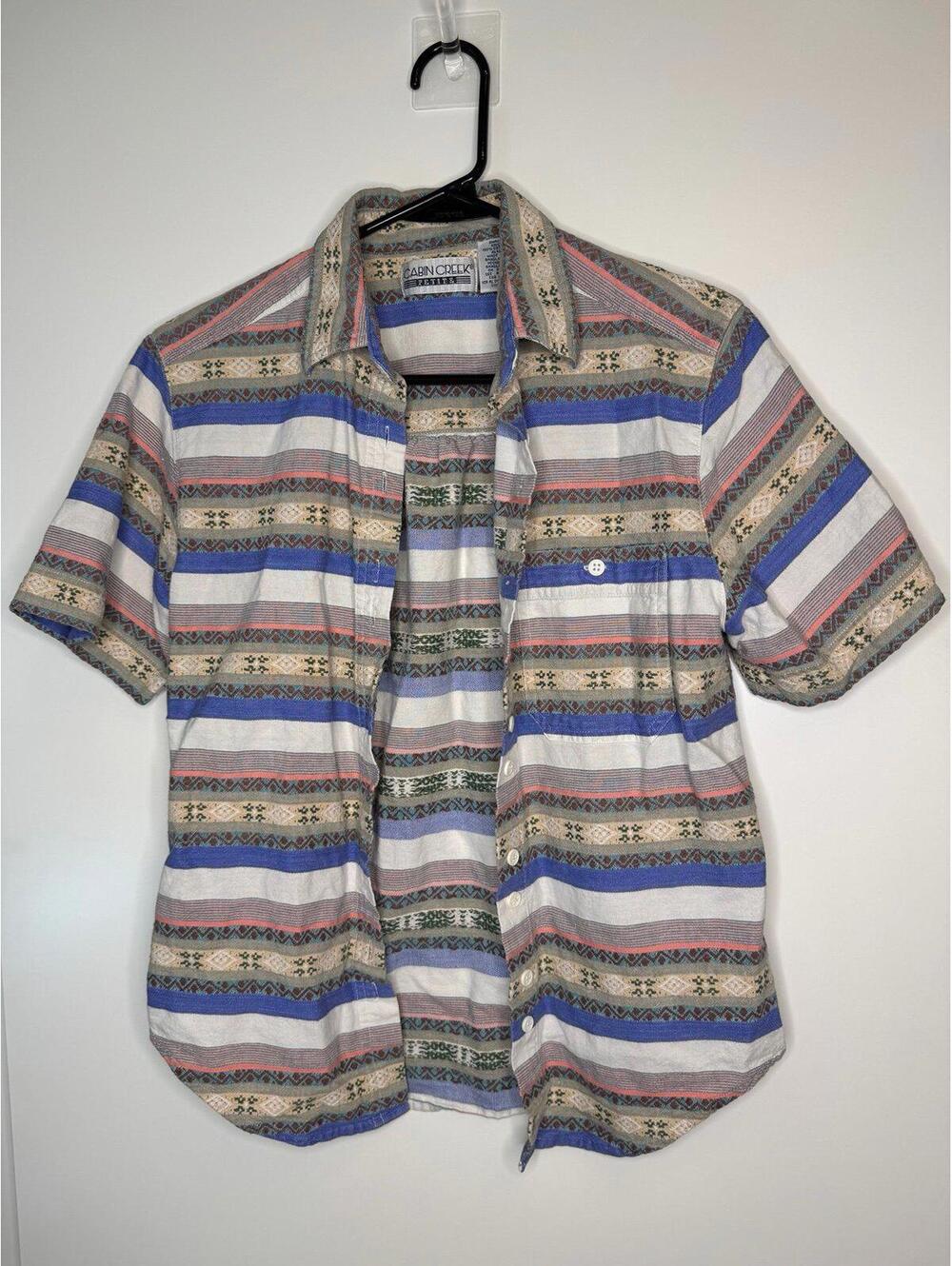 Vintage 90s Cabin Creek Petite Small Cotton Short Sleeve Button-Up Shirt